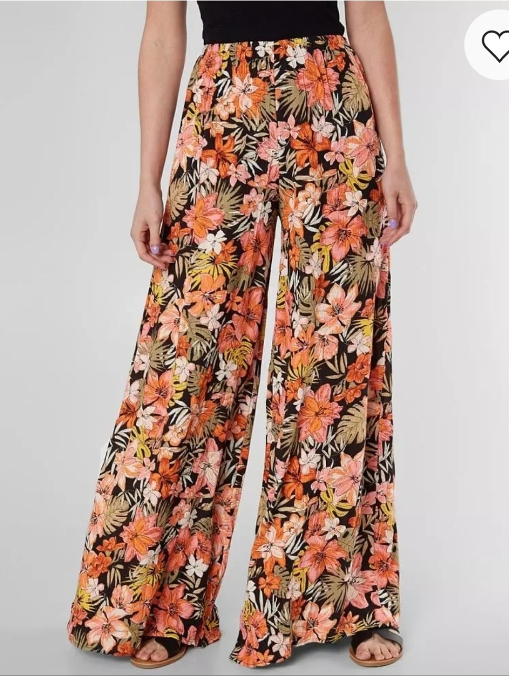 Billabong Black Floral Tropical Flow On By Womans Wide Leg Pant Small